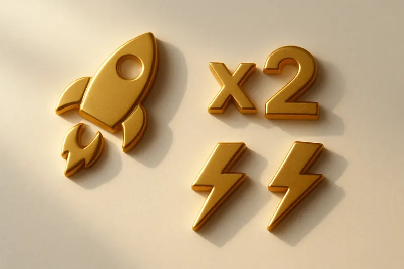 Gold and white instant game icons with rocket, multiplier, lightning bolts